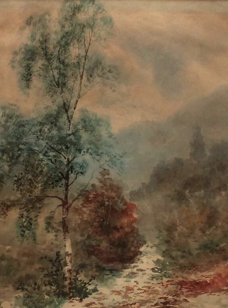 Antique Vintage Watercolour Painting Landscape Framed Original New Swept Frame photo furniture