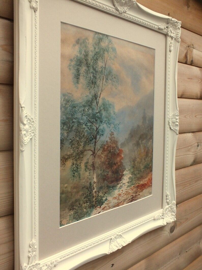 Antique Vintage Watercolour Painting Landscape Framed Original New Swept Frame photo Art