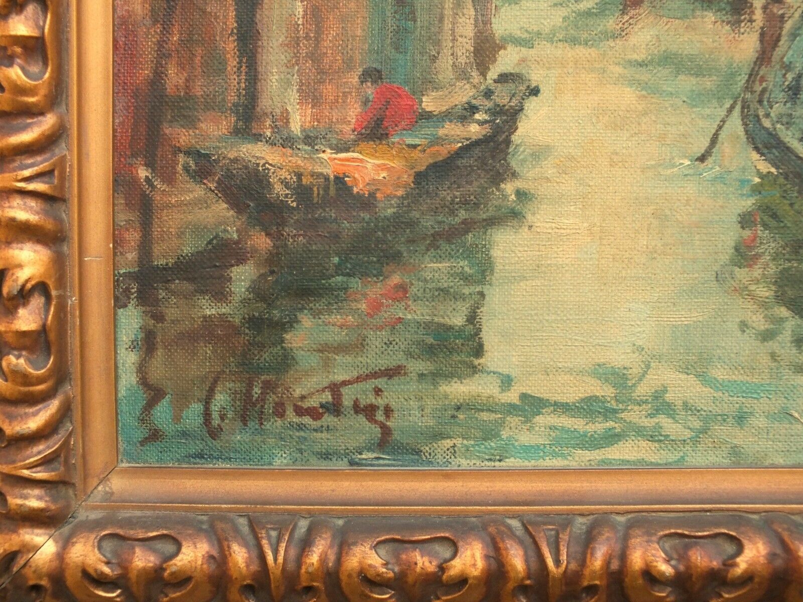 Venice Oil Painting Canal Gondolas Antique Framed Carlo Montesi Original Listed photo buy