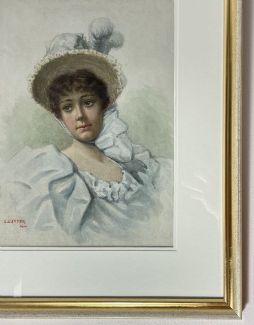Watercolour Of A Victorian Lady, Signed L Sommer 1900 photo furniture