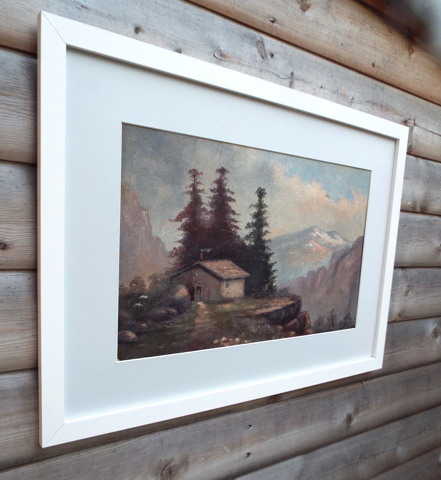 Antique Framed Landscape Original Oil Painting Switzerland Austria Alps photo Art