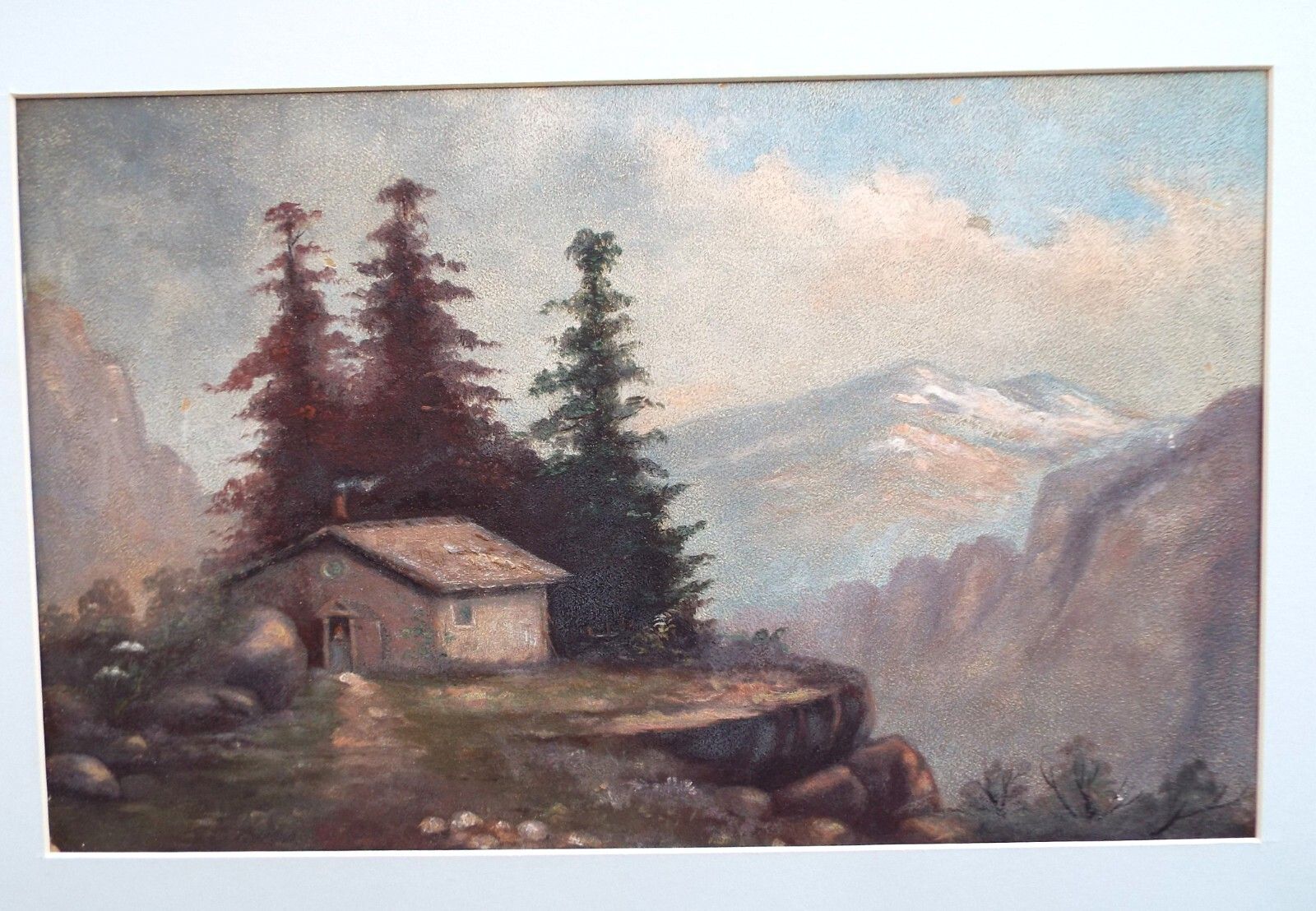 Antique Framed Landscape Original Oil Painting Switzerland Austria Alps photo 190.0