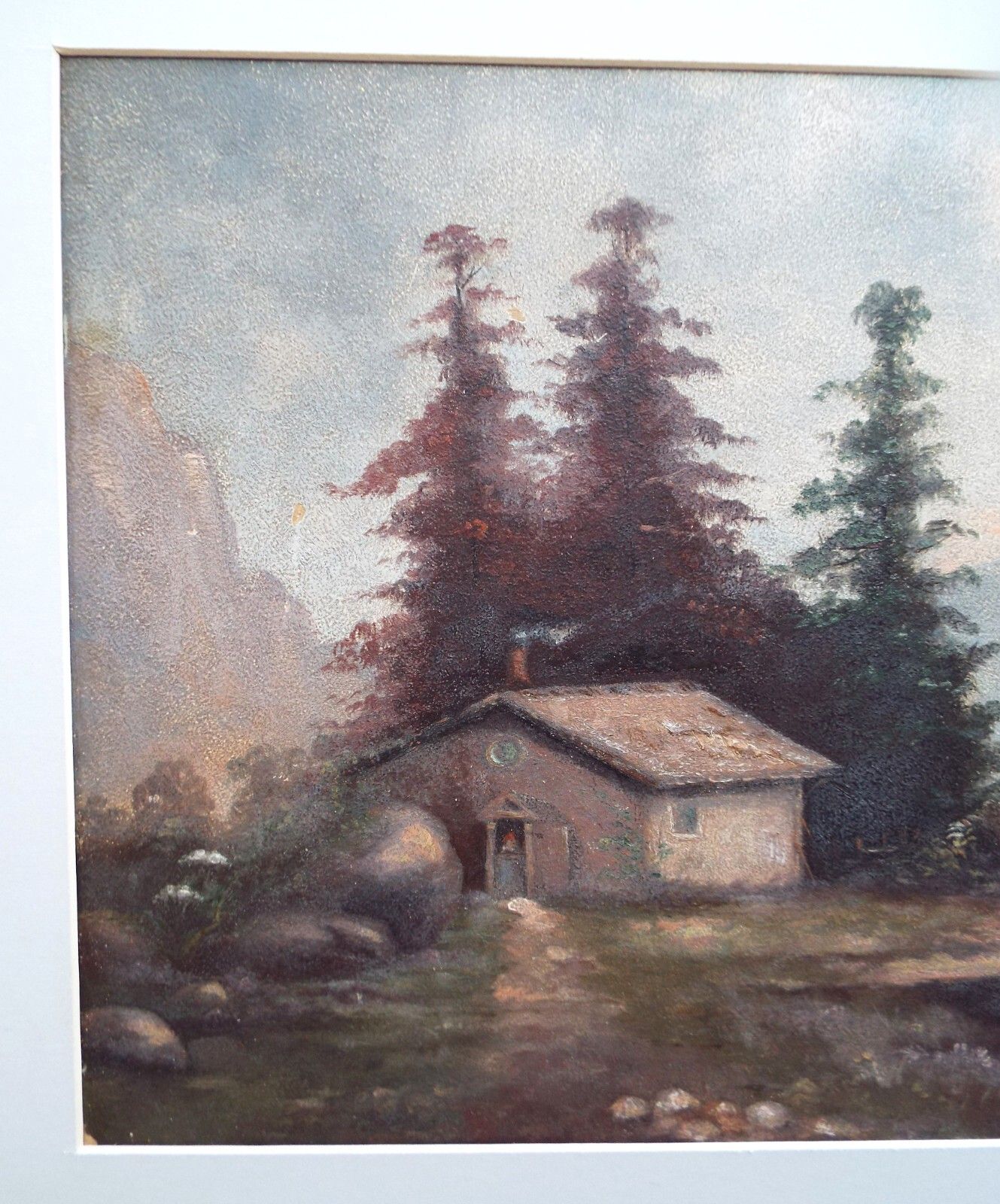 Antique Framed Landscape Original Oil Painting Switzerland Austria Alps photo vinterior
