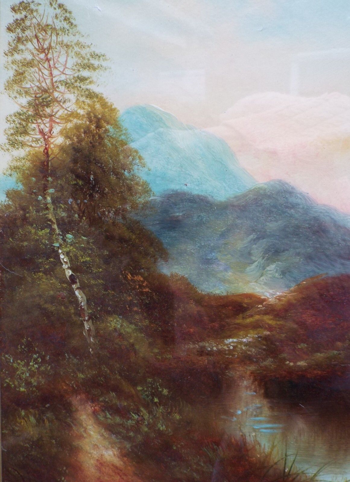Large Antique Victorian Oil Painting  In New Gold Frame Mountain River Landscape photo 483.0