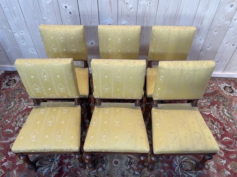 Suite De 6 Chaises Napoléon III En Noyer Et Tissu photo vintage