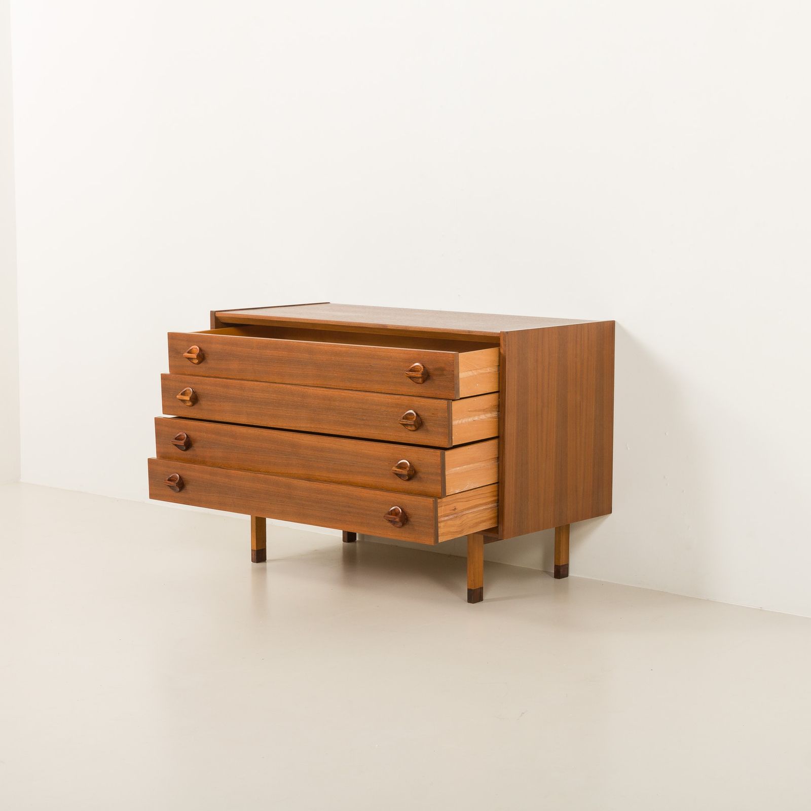 Italian Mid Century Extra Wide Walnut Chest Of Drawers With Sculptural Handles, 1960s photo Furniture