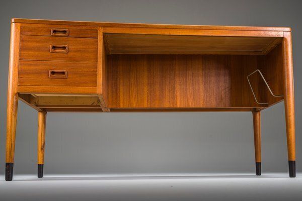 Scandinavian Modern Teak Writing Desk Attributed To H. Brockmann Petersen For Poul M. Jessen, 1960s photo vintage