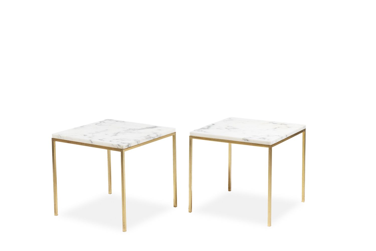 Pair Of End Tables In Marble And Gilded Bronze. 1970s.