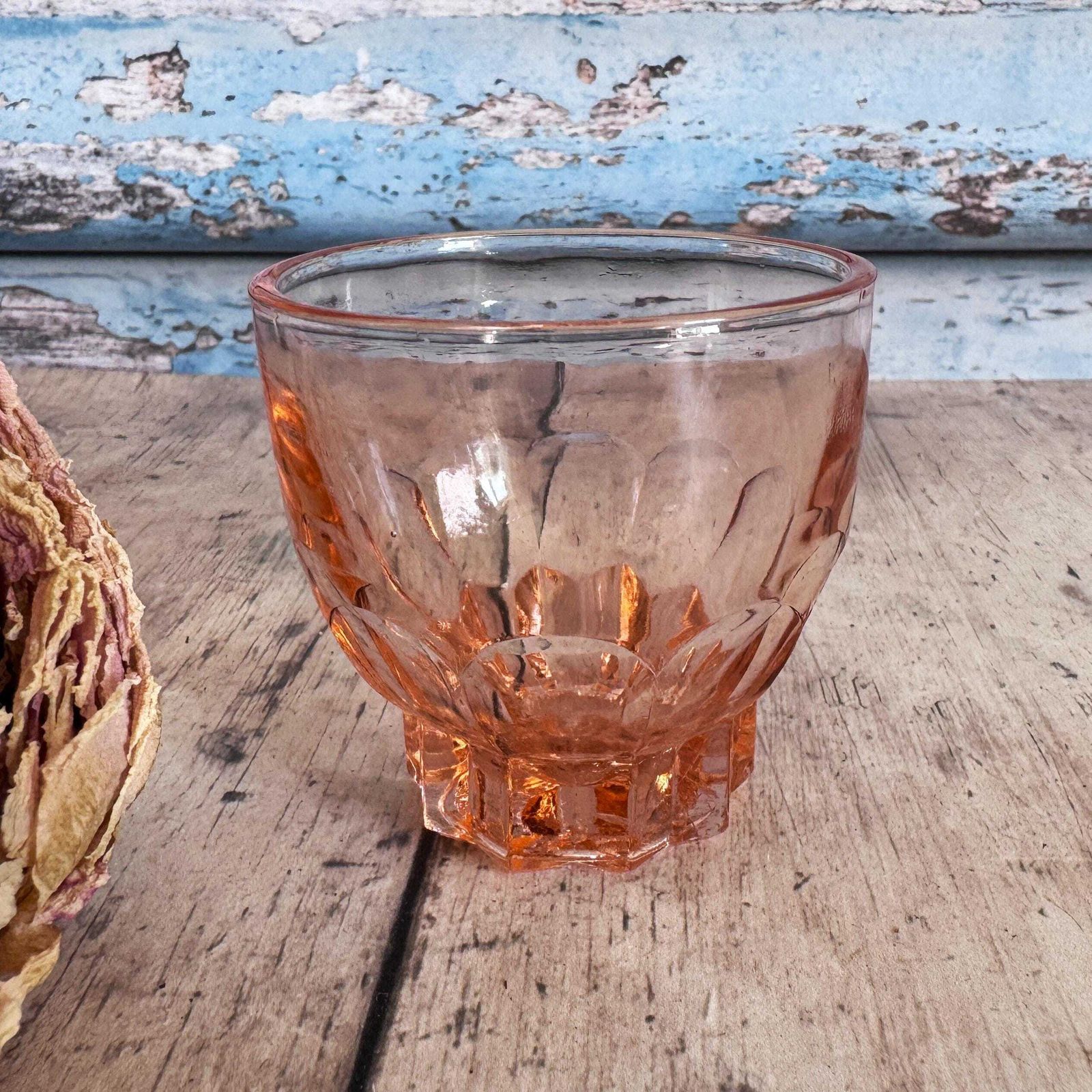 French Vintage Pink Glass Carafe And 8 Glasses On Tray photo vinterior