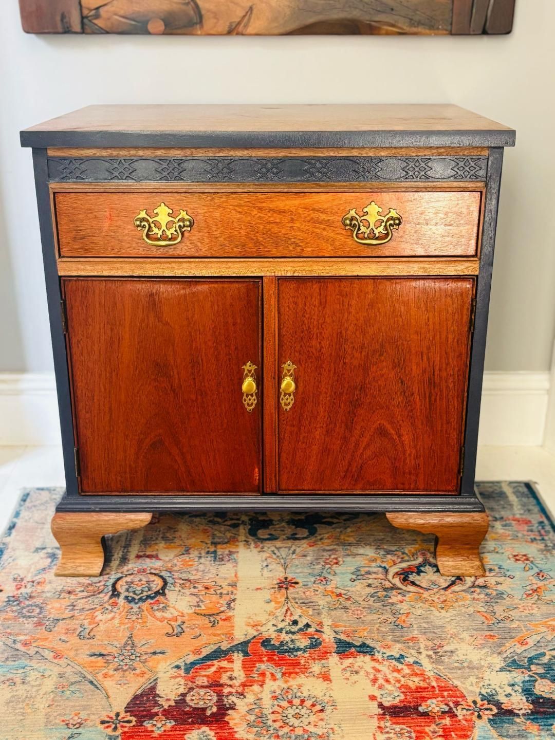photo furniture Pair Of Cabinets, Georgian Style, Oak And Mahogany With Beautiful Deep Blue Accents