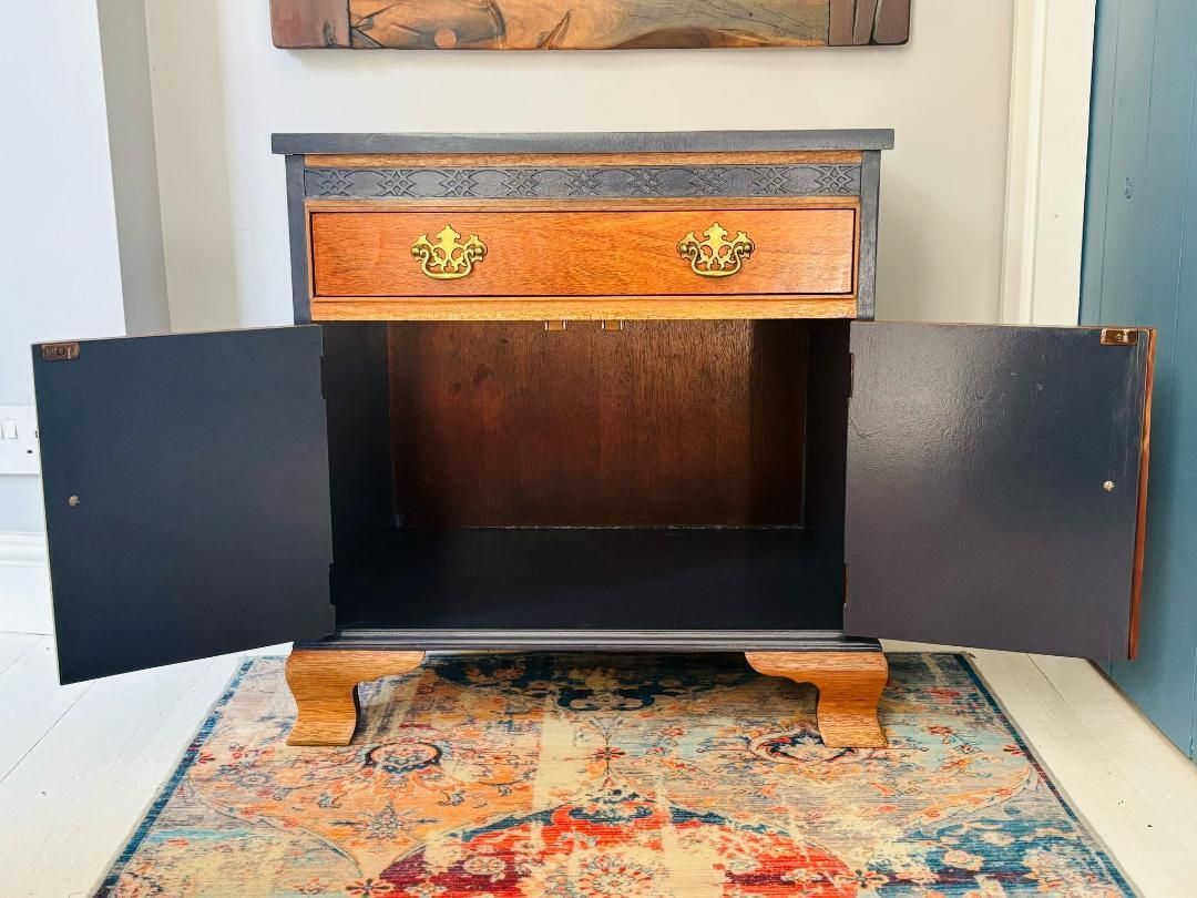 Furniture Pair Of Cabinets, Georgian Style, Oak And Mahogany With Beautiful Deep Blue Accents photo