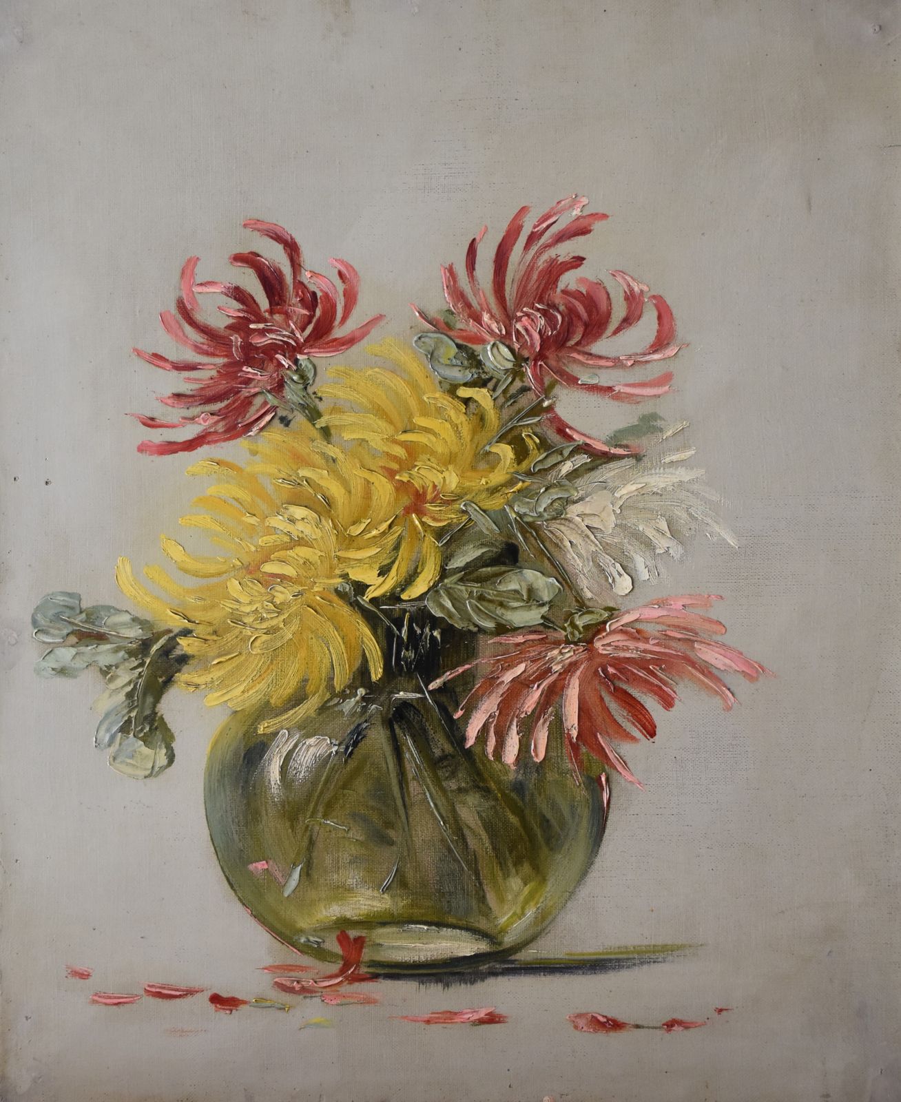 Charles Jung, Chrysanthemums In Glass Vase (Circa 1900)