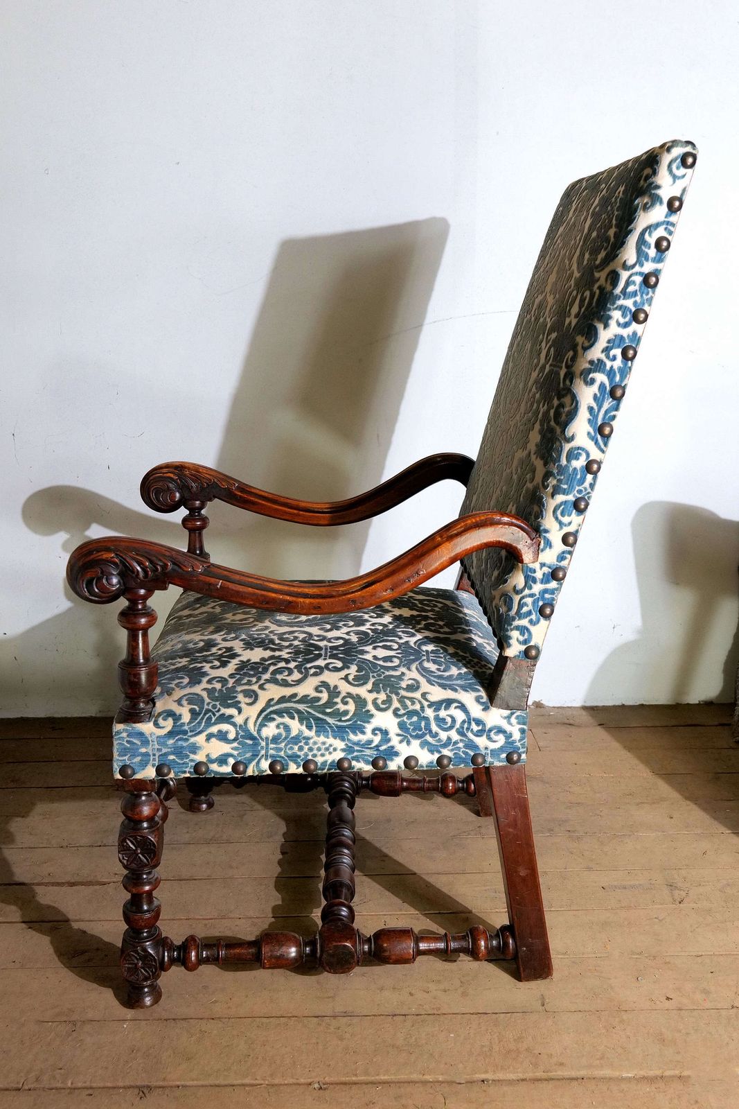 Early 18th C French Carved Walnut Open Arm Chair photo for sale