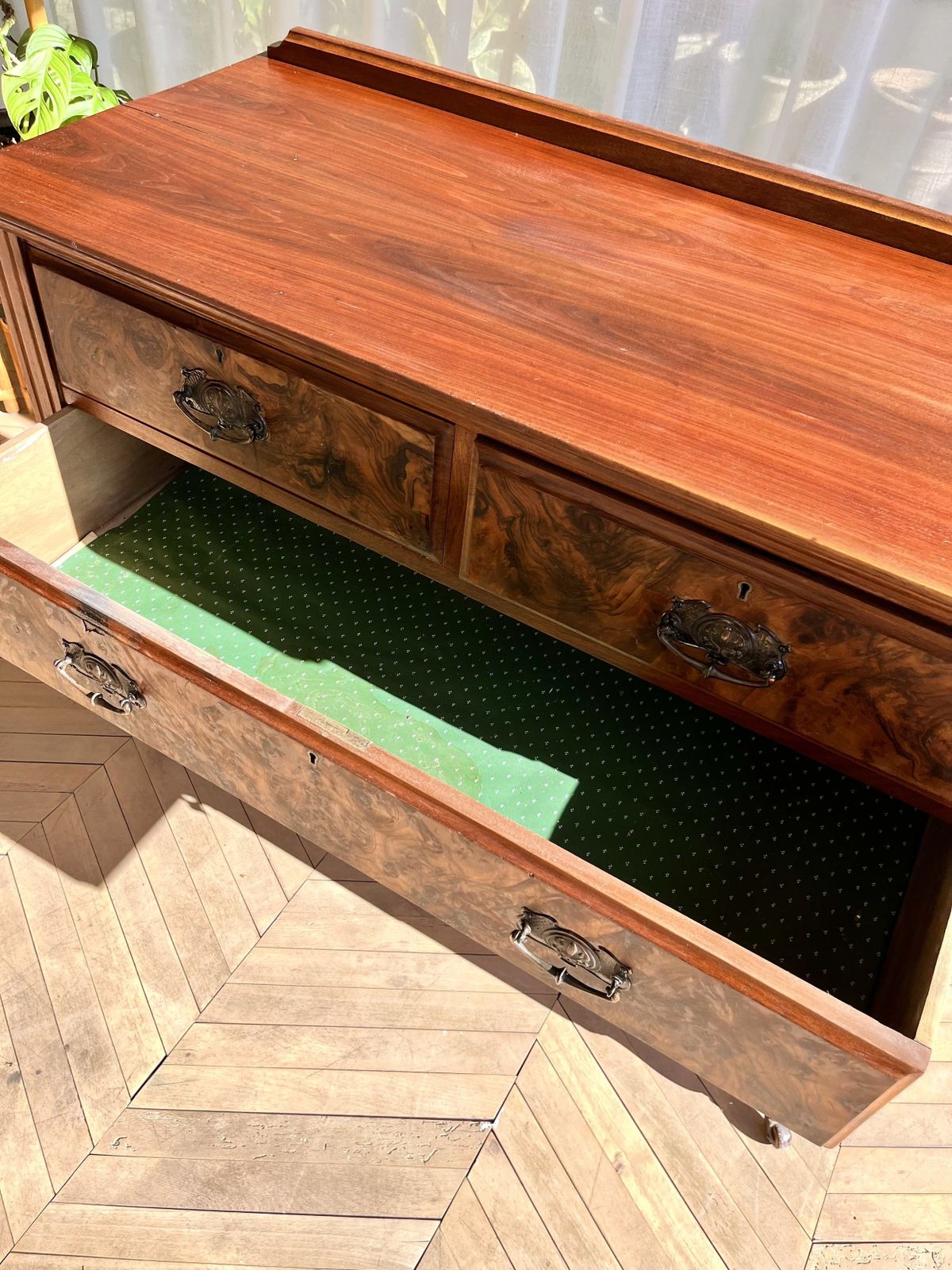 photo buy Vintage Hardwood Chest Of Drawers On Wheels With Walnut Veneer
