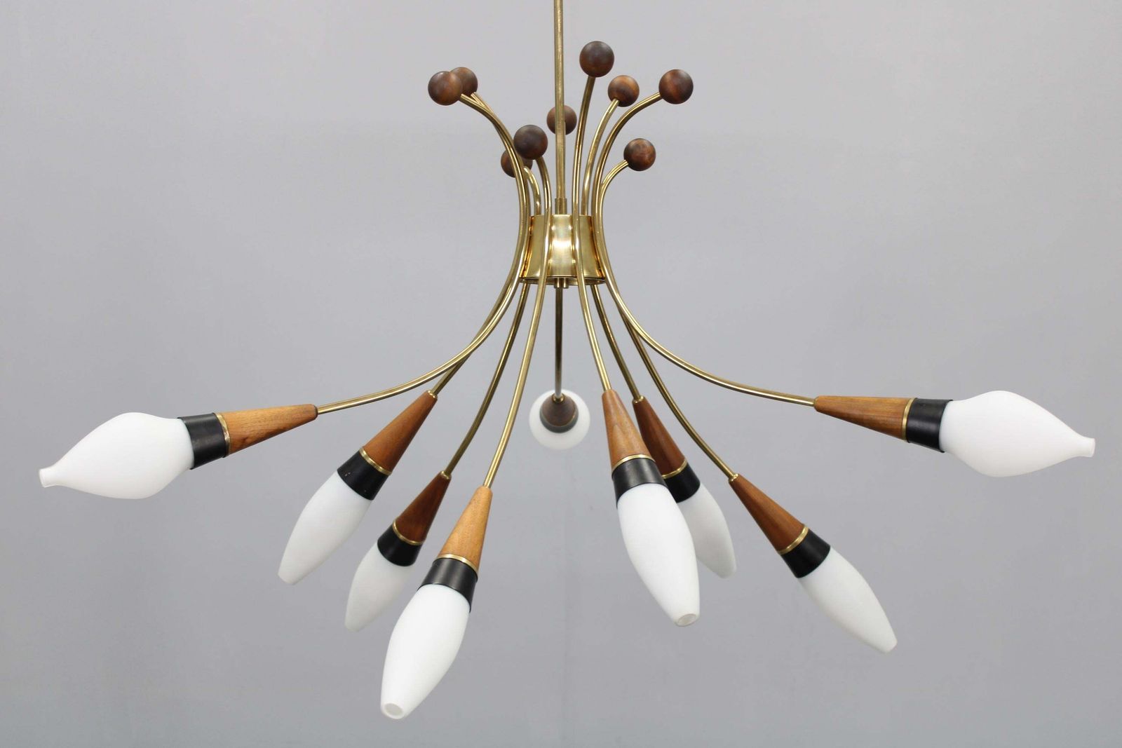 1960s Rupert Nikoll Brass And Teak Opaline Glass Chandelier, Austria photo 1914.0