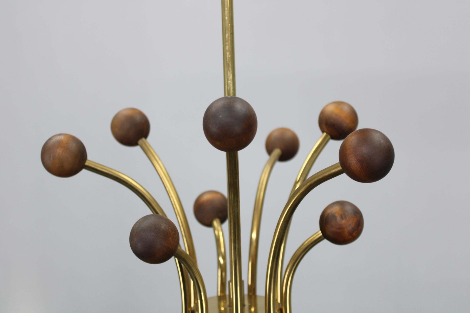 photo furniture 1960s Rupert Nikoll Brass And Teak Opaline Glass Chandelier, Austria