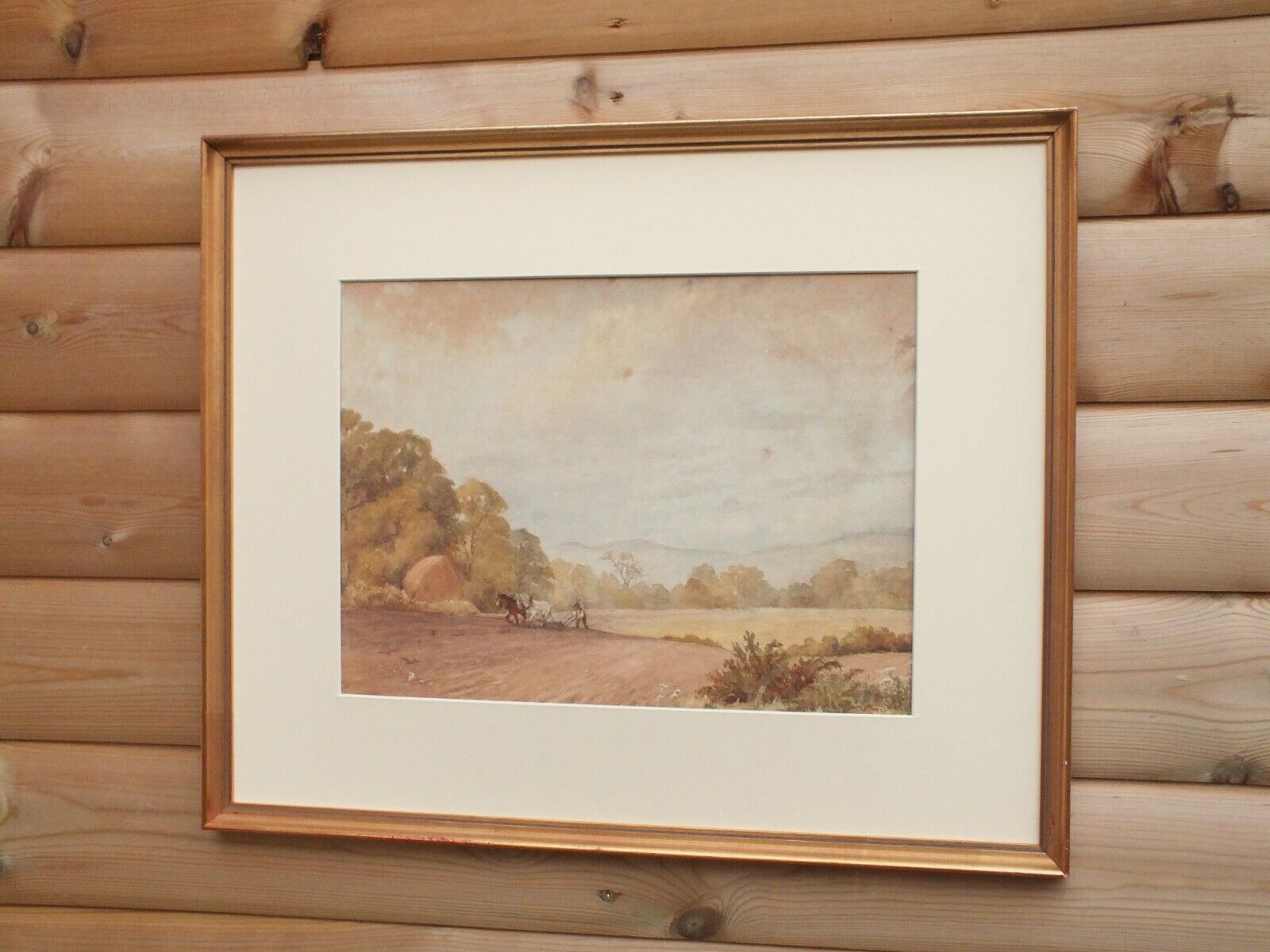 Plough Horses Vintage Watercolour Painting Farming Art English Landscape Framed photo Art