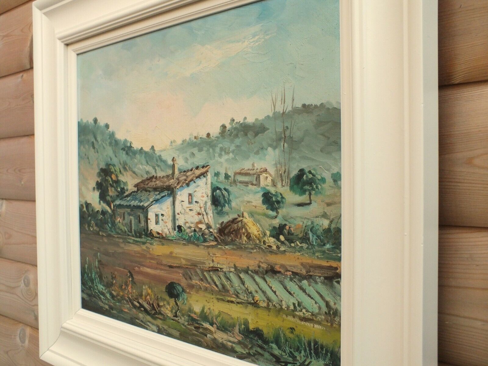 French  Impressionist Farmhouse Landscape Original Vintage Oil Painting Framed photo vinterior