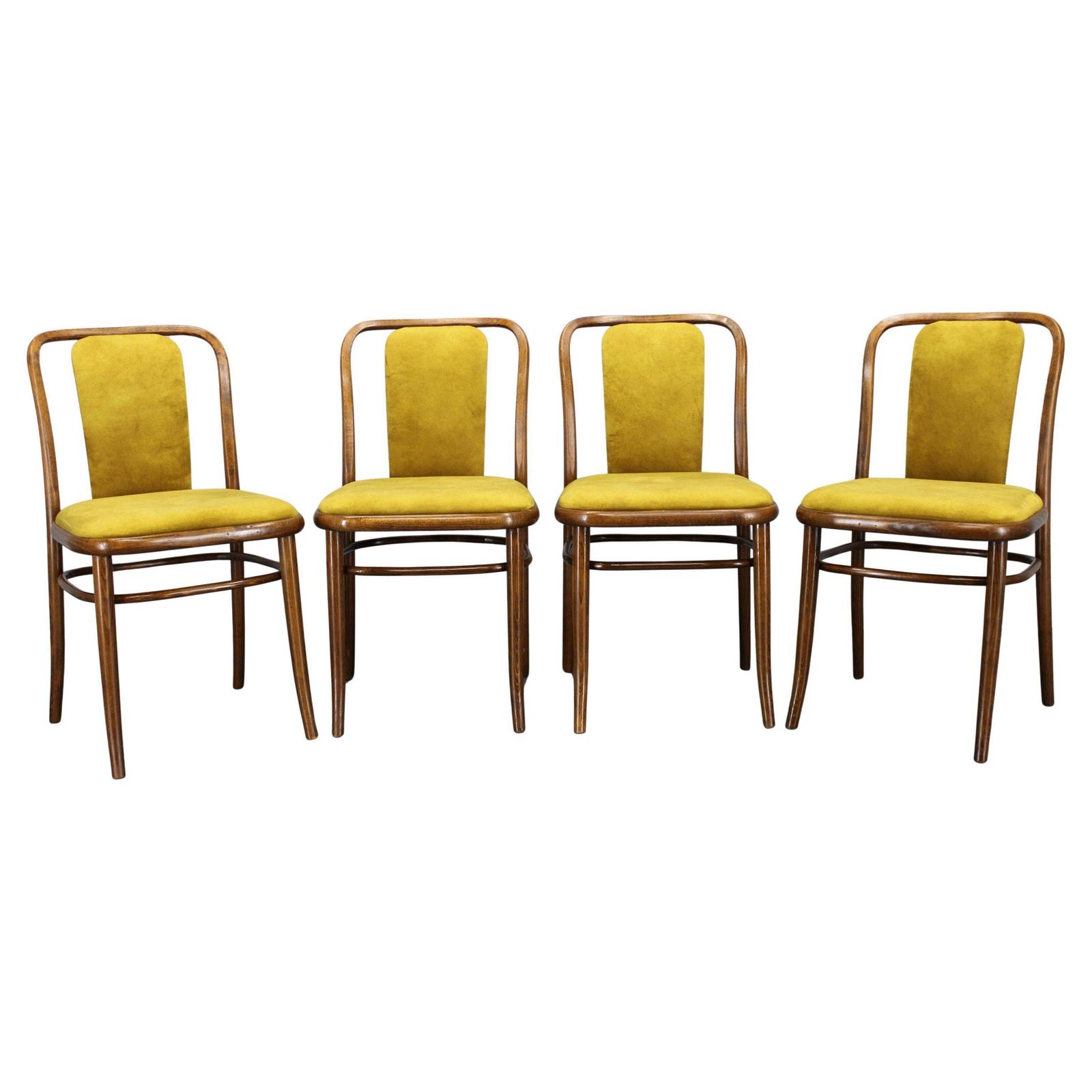 1970s Set Of Four Restored Beech Bentwood Dining Chairs By Ton, Czechoslovakia