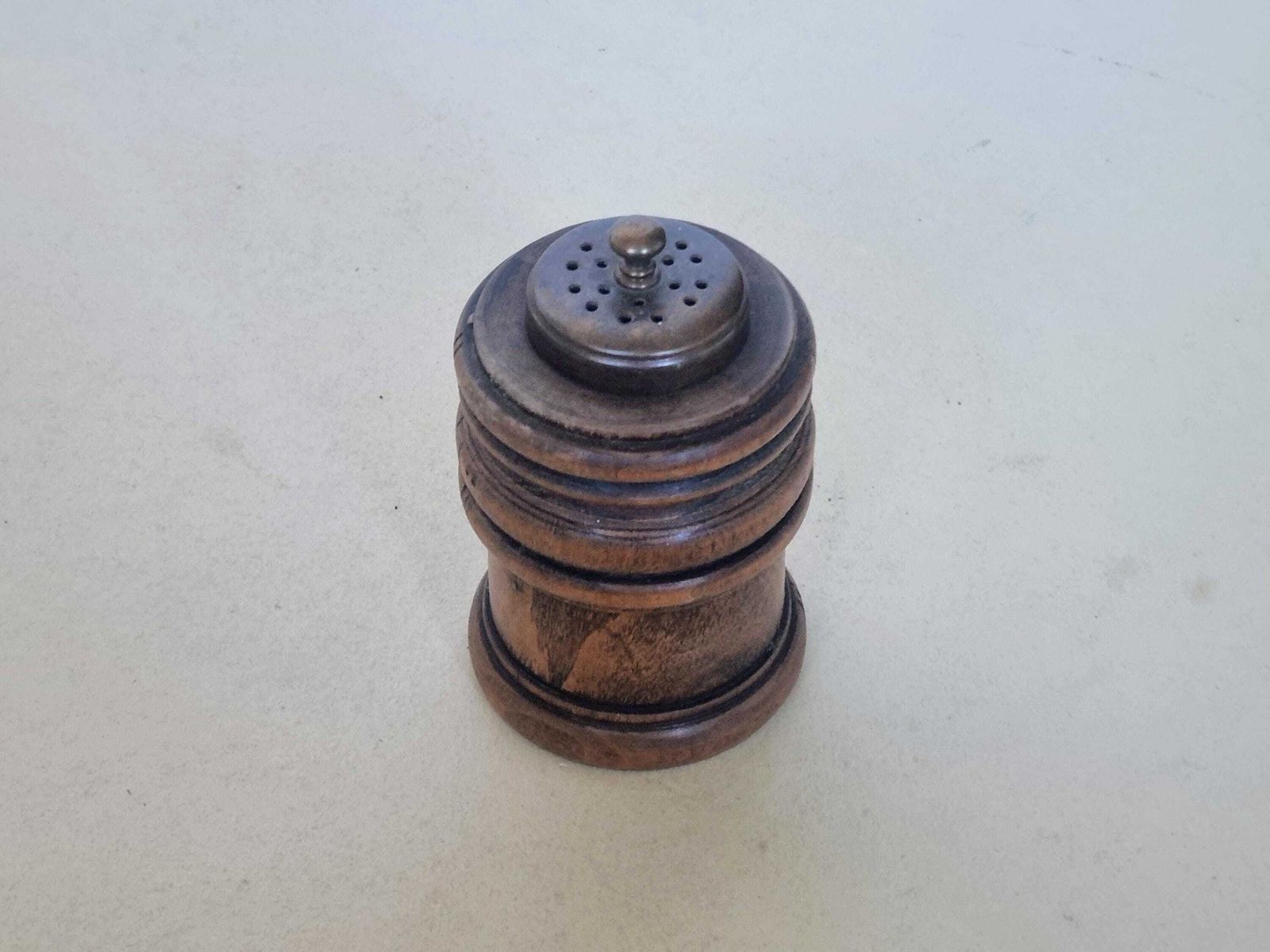 Antique Treen Pepper Grinder | Victorian Wooden Spice Mill | Turned Walnut Kitchen Tool With Early Plastic Grinder photo 75.0