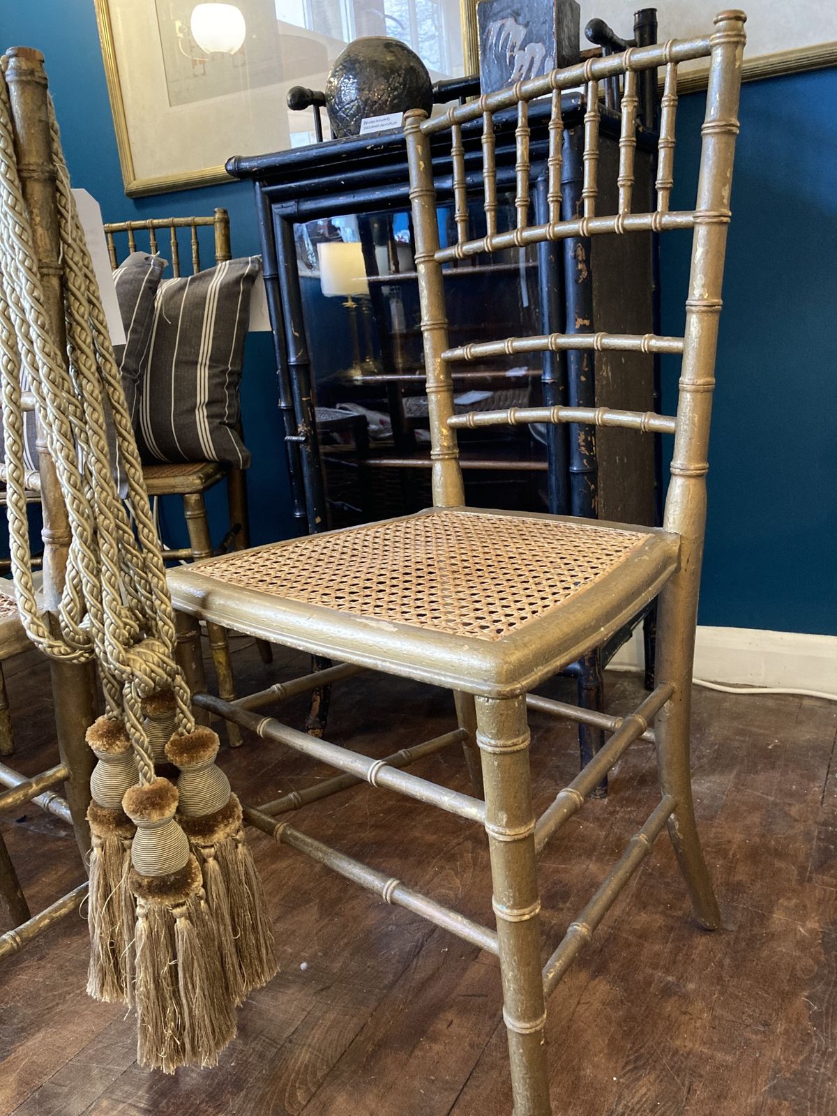 Set Of 4 Faux Bamboo Gilt Concert Chairs photo for sale