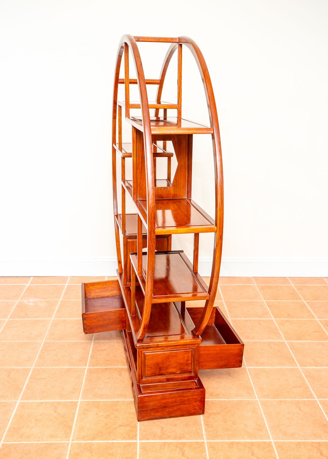 Fine Chinese Display Stand Shelves Bookcase Oriental Circular Large Shelving Room Divider Eastern Moon Gate Mingei Jumu Asian Zen photo vinterior