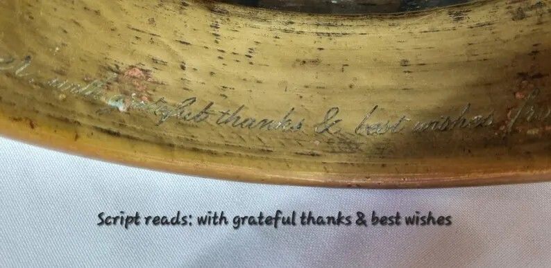 Antique Brass Middle Eastern Islamic Cairoware Style Jardiniere, Overlaid With Silver And Copper And Royal Family Mountbatten Inscription photo vintage
