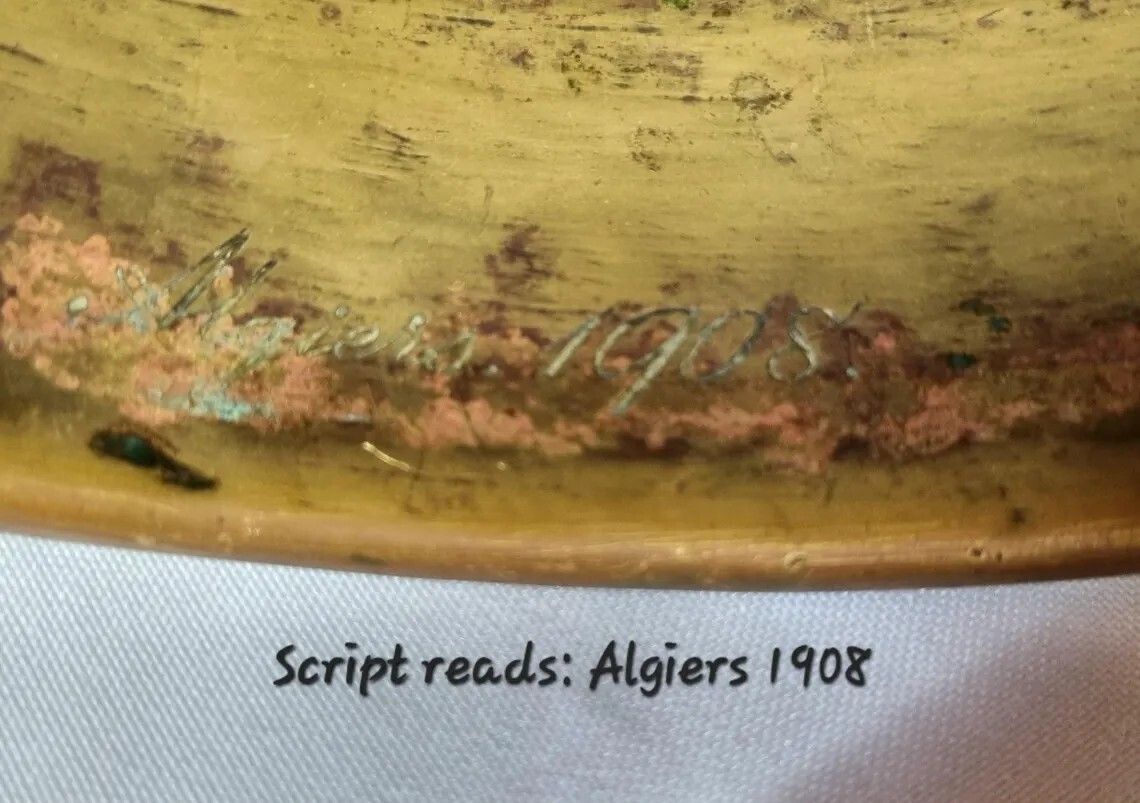 photo for sale Antique Brass Middle Eastern Islamic Cairoware Style Jardiniere, Overlaid With Silver And Copper And Royal Family Mountbatten Inscription