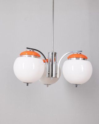 Vintage Italian Hanging Light In Orange Metal And Glass, Italian Design, 1970s photo furniture