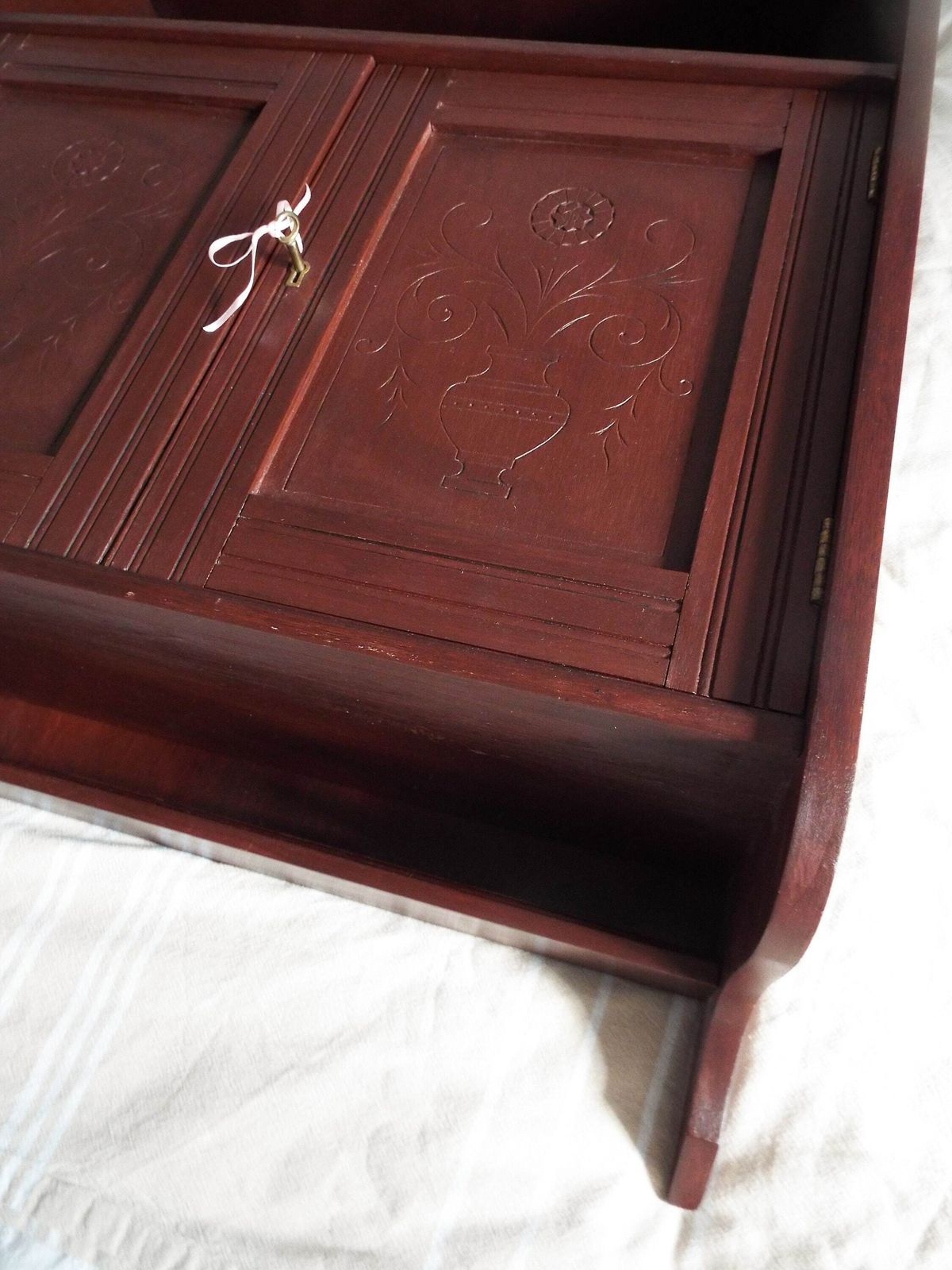 photo for sale Antique Solid Mahogany Wall Cabinet Victorian Edwardian Cabinet Apothecary Cupboard Bathroom Cupboard Hand Carved Mahogany Restored Cabinet