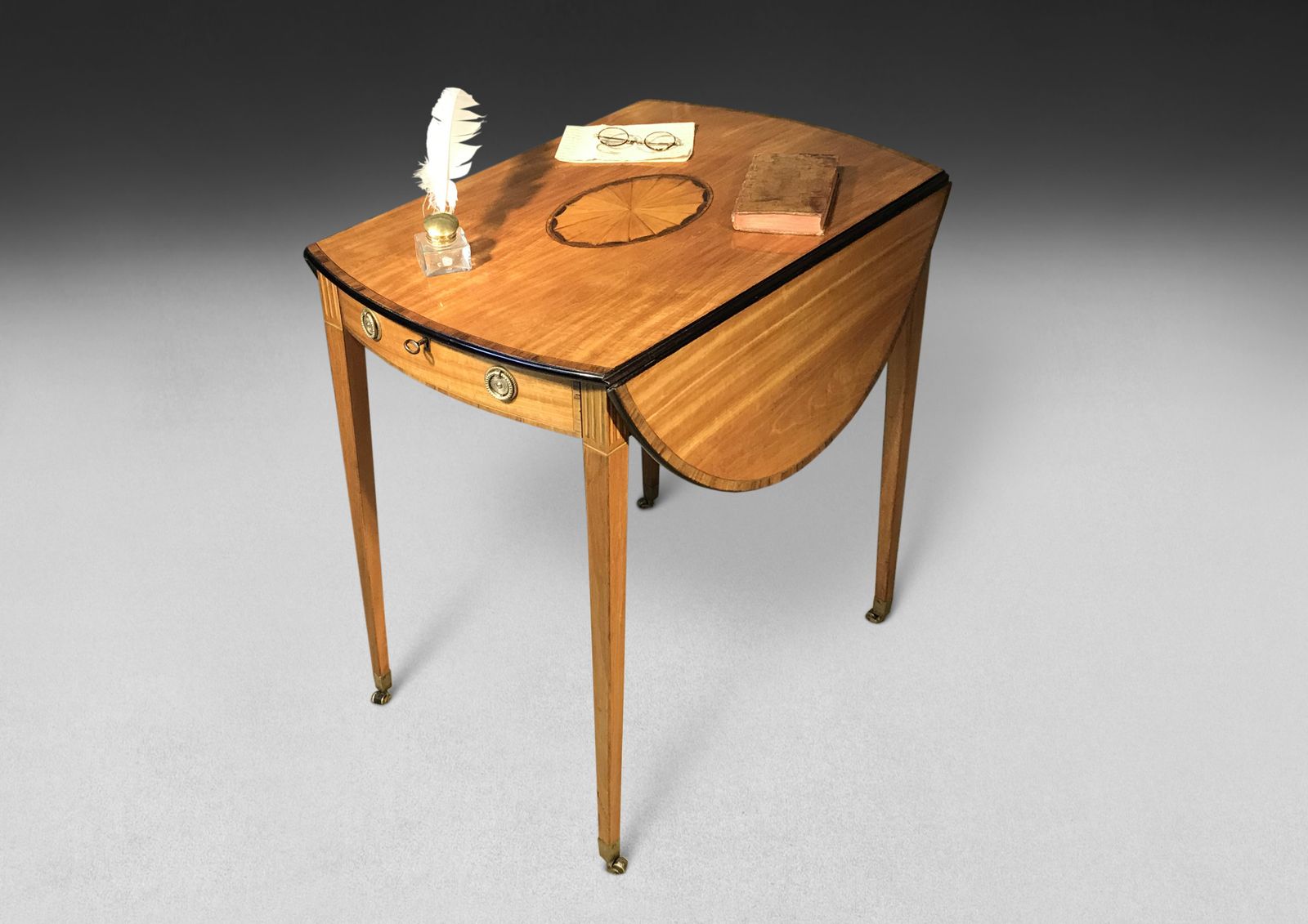 A Very Good George III Period Satinwood And Rosewood Crossbanded Oval Pembroke Table photo furniture