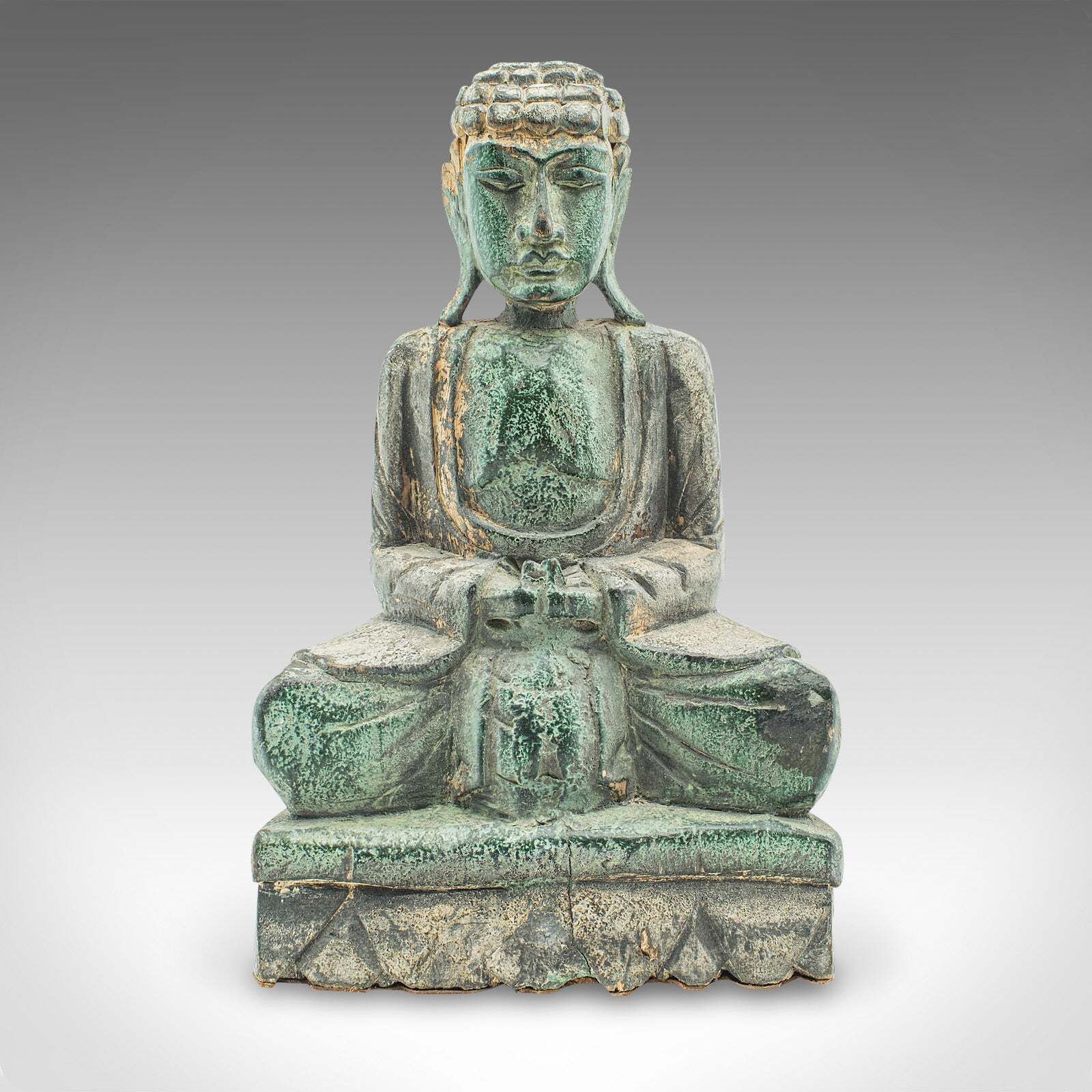 Vintage Carved Deity, Oriental, Bronzed Pine, Buddha Figure, Art Deco, C.1930 photo furniture