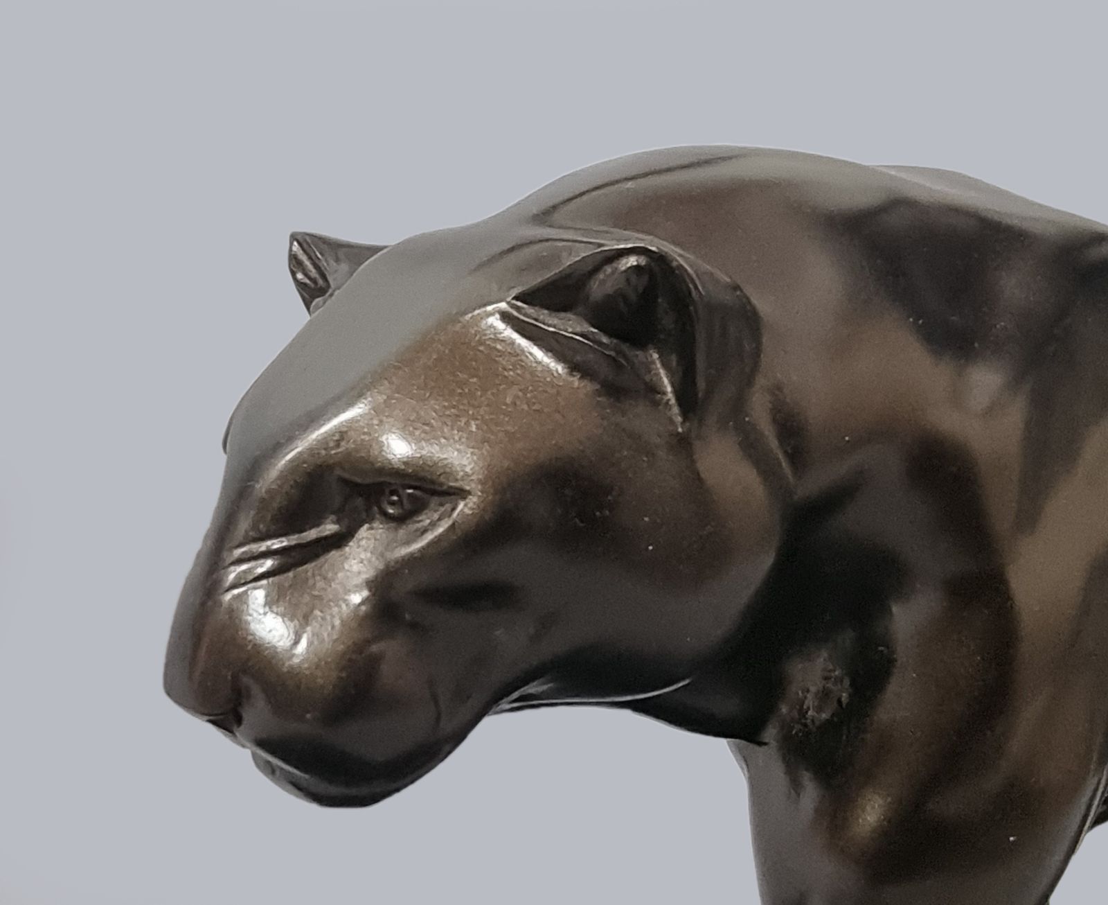 Large French Art Deco Sculpture Of A Spelter Panther Set On A Black Marble Base photo Art