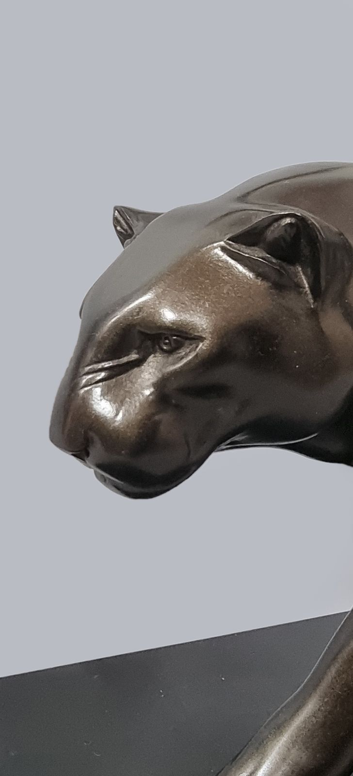 Large French Art Deco Sculpture Of A Spelter Panther Set On A Black Marble Base photo 2300.0