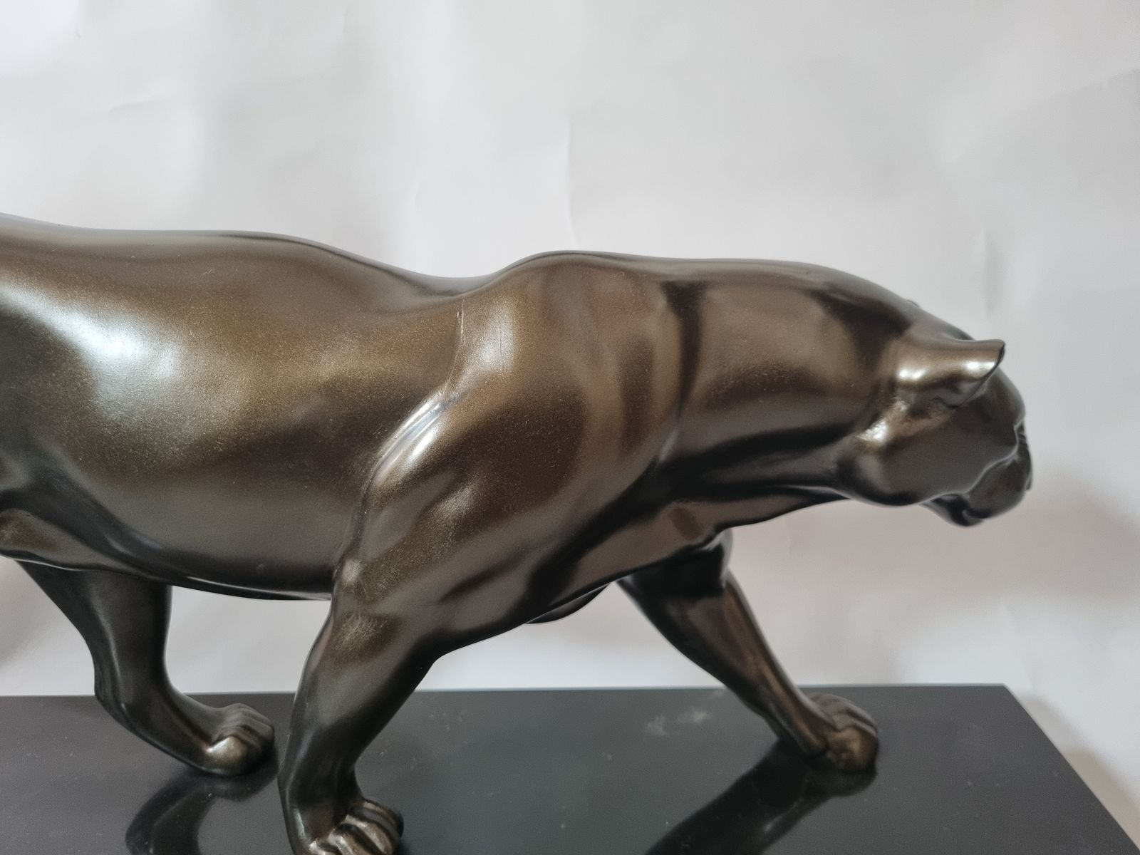 photo furniture Large French Art Deco Sculpture Of A Spelter Panther Set On A Black Marble Base