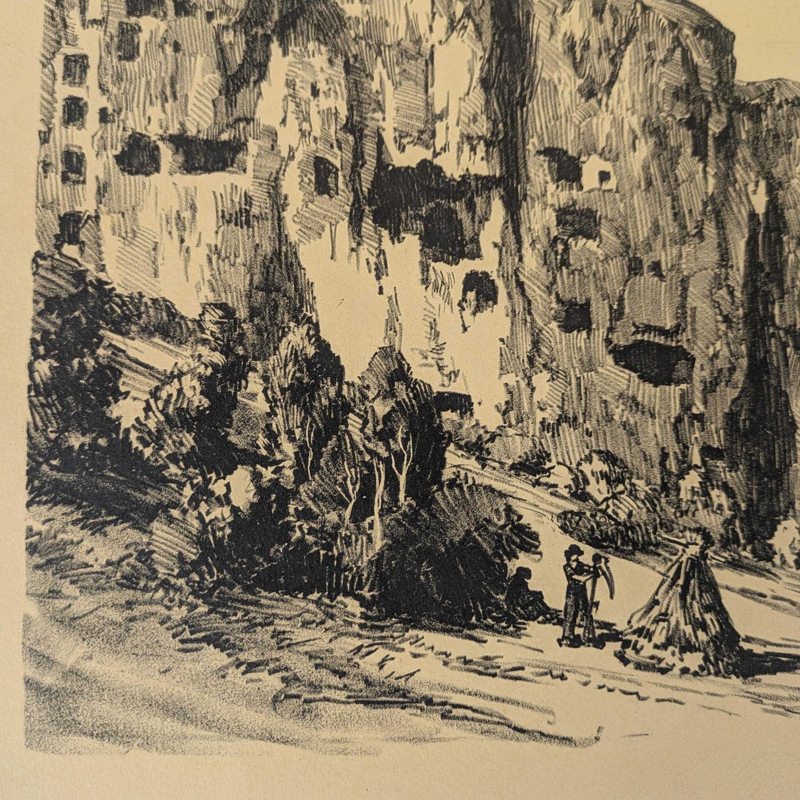 Antique Julien Lacaze Engraving Of Exterior Of The Jonas Caves France, Signed French Art Print photo buy