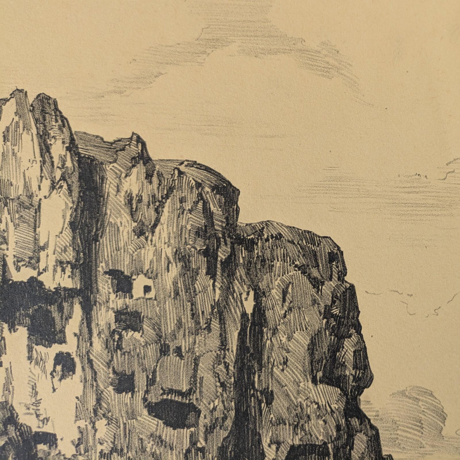 photo furniture Antique Julien Lacaze Engraving Of Exterior Of The Jonas Caves France, Signed French Art Print