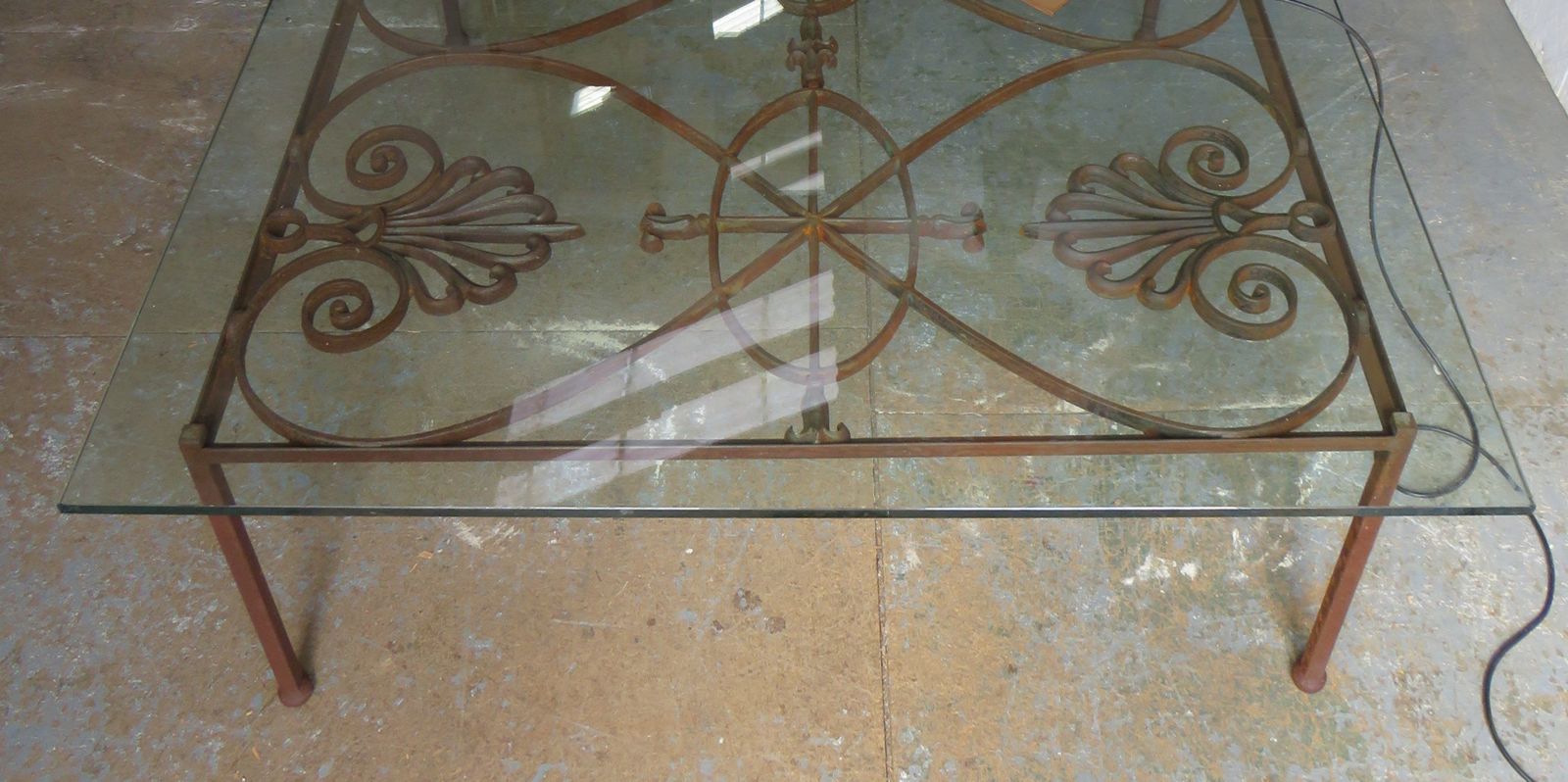 1200.0 Antique French Grille Glass Top Coffee Table photo