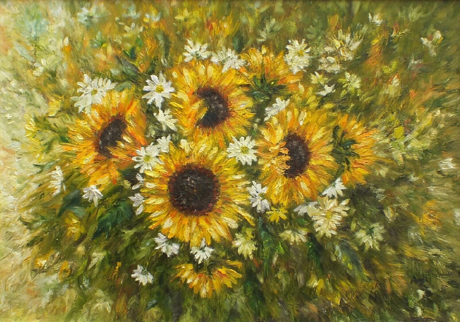 Sunflowers & Marguerites Original Flowers Floral Oil Painting Framed Andi  Lucas photo Art