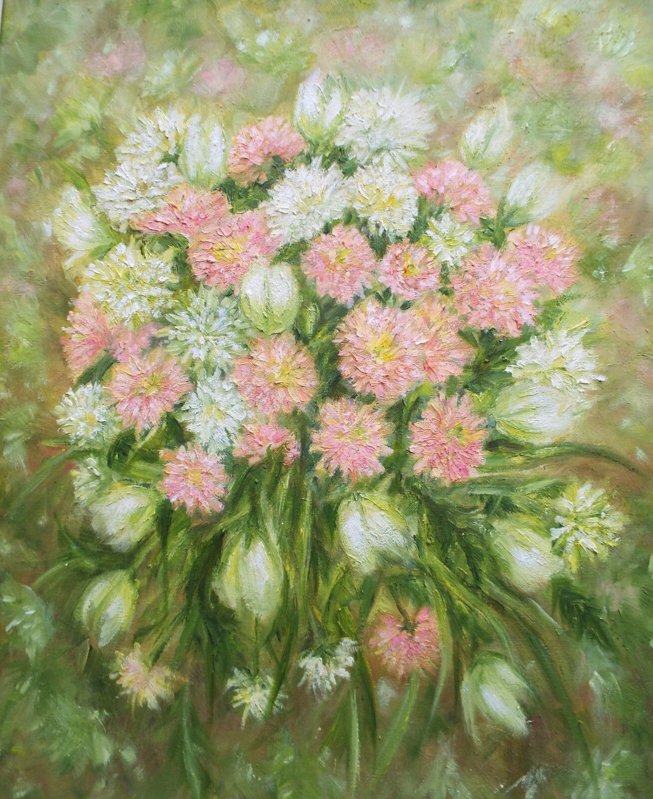 New Large Framed Original  Oil Painting Floral Pink & White Flowers Andi J Lucas photo Art