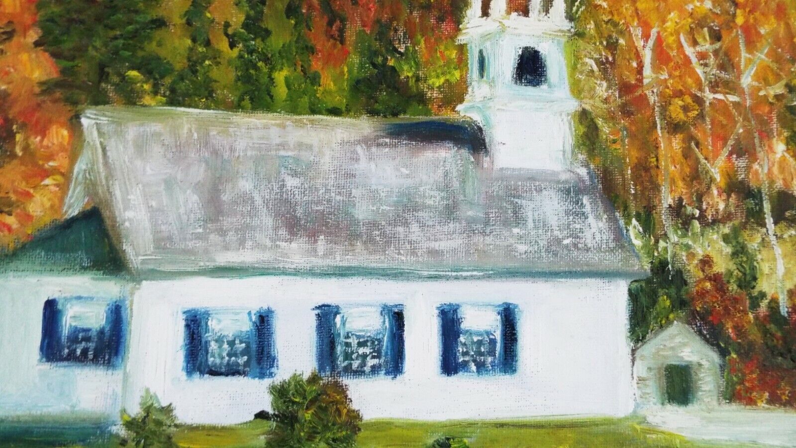 Vermont Church Autumn Forest Landscape Oil Painting Signed Framed Andi J Lucas photo for sale