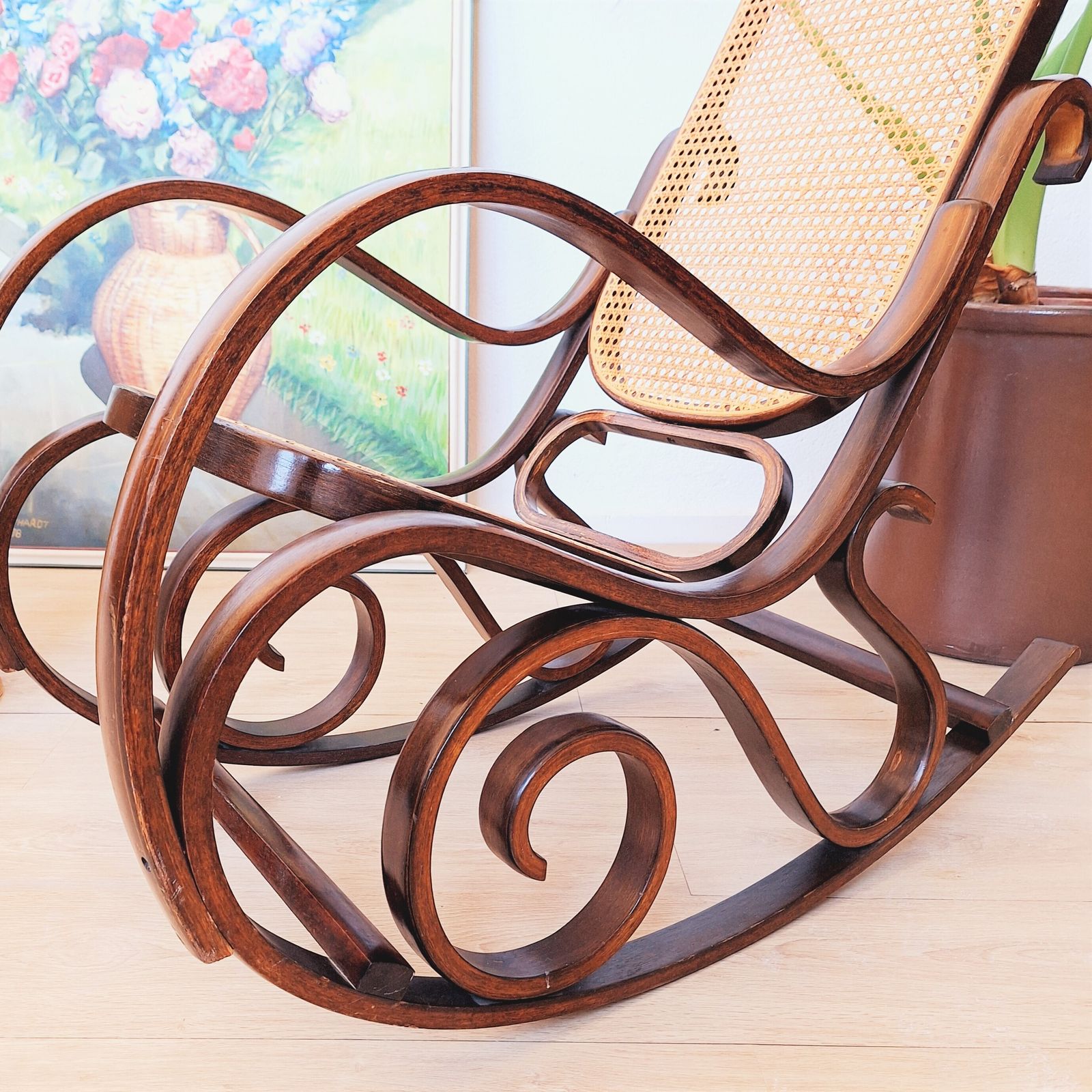 Vintage Rattan Rocking Chair In Thonet Style. 1960   1970 photo vintage