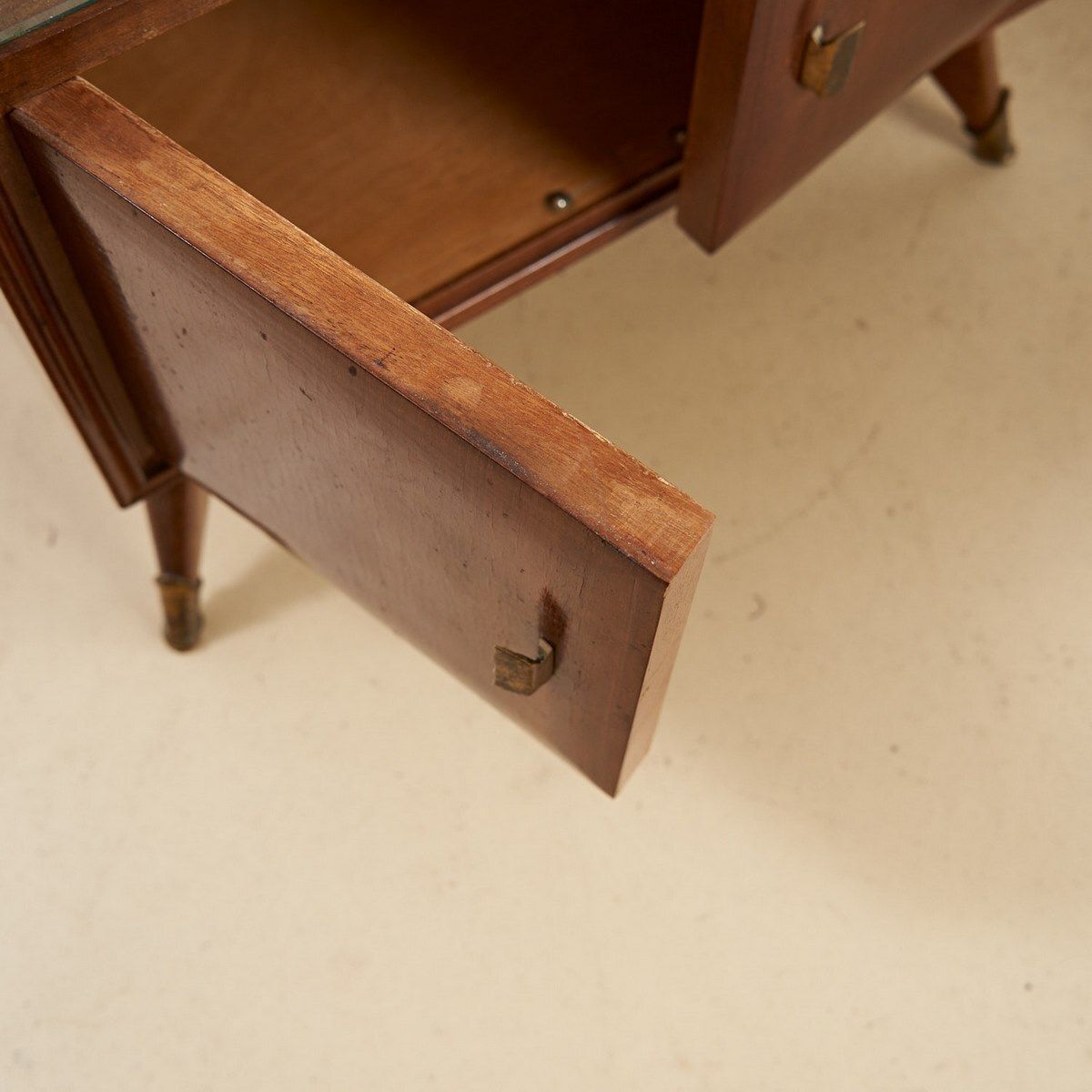 Pair Of Wooden Bedside Tables With Glass Shelf From The 50s photo buy