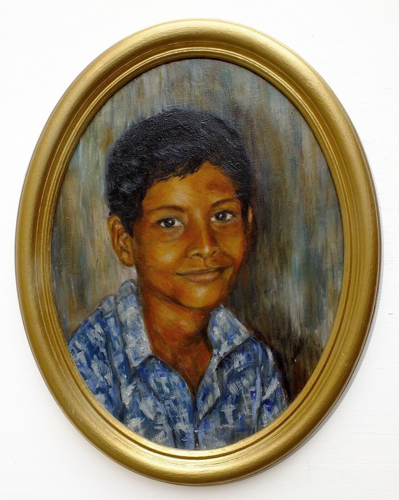 Young Indian Boy Child Portrait Oil Painting Signed Framed Original Andi J Lucas photo furniture