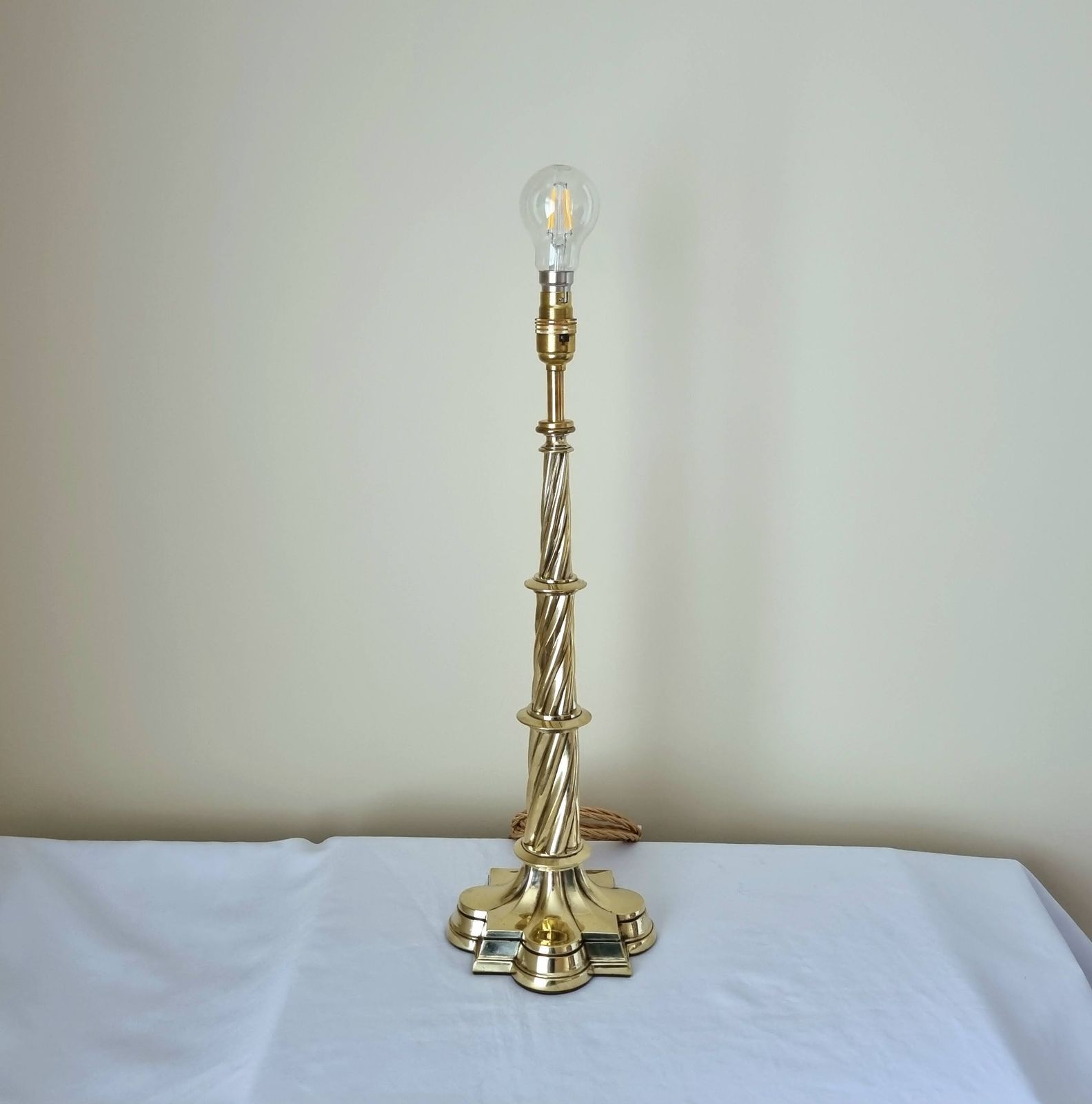Beautiful And Highly Unusual Large Antique Late Victorian Twisted Brass Table Lamp, Rewired With New Old Style Twisted And Braided Flex. photo furniture