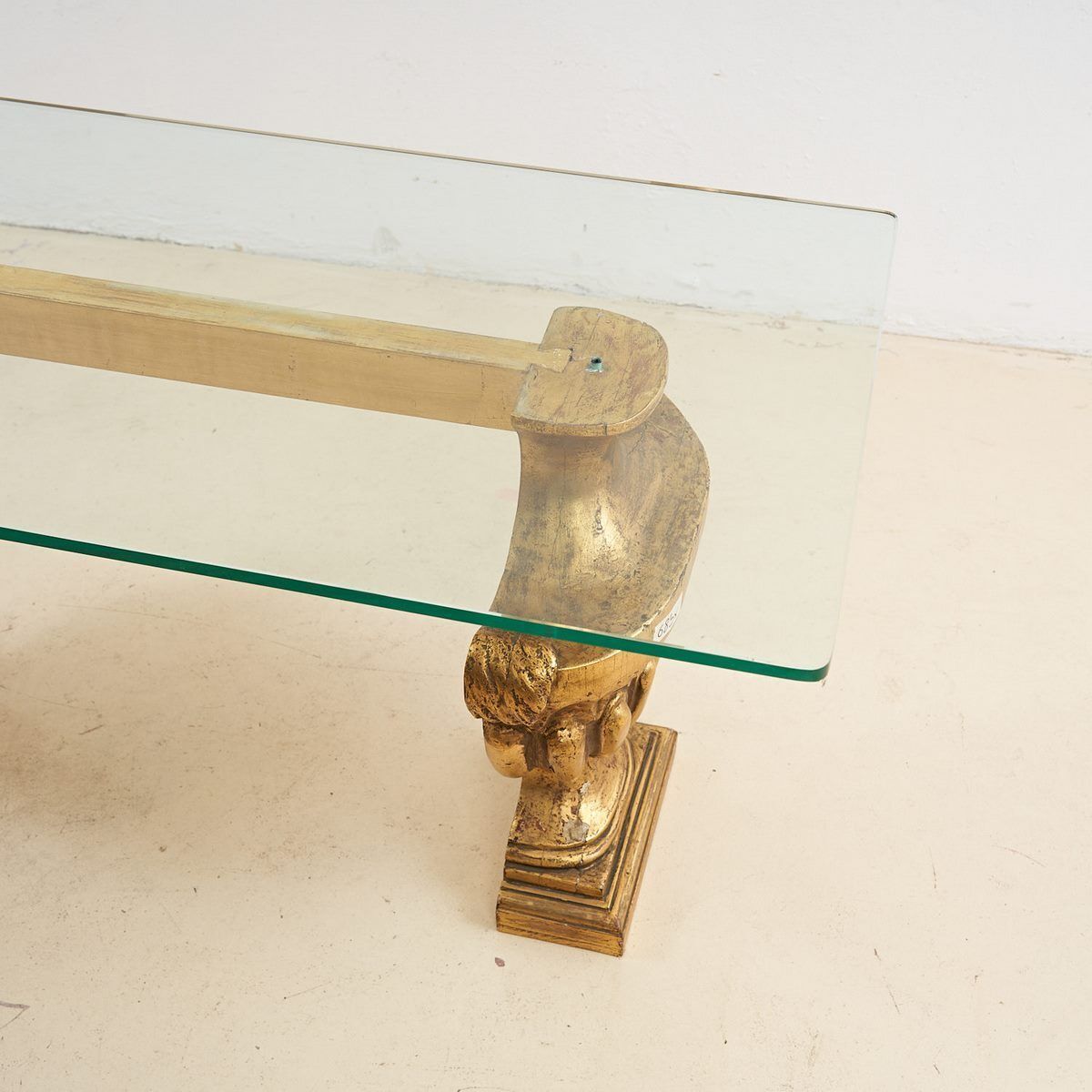Glass Top Coffee Table With Gilded Wooden Capitals photo furniture