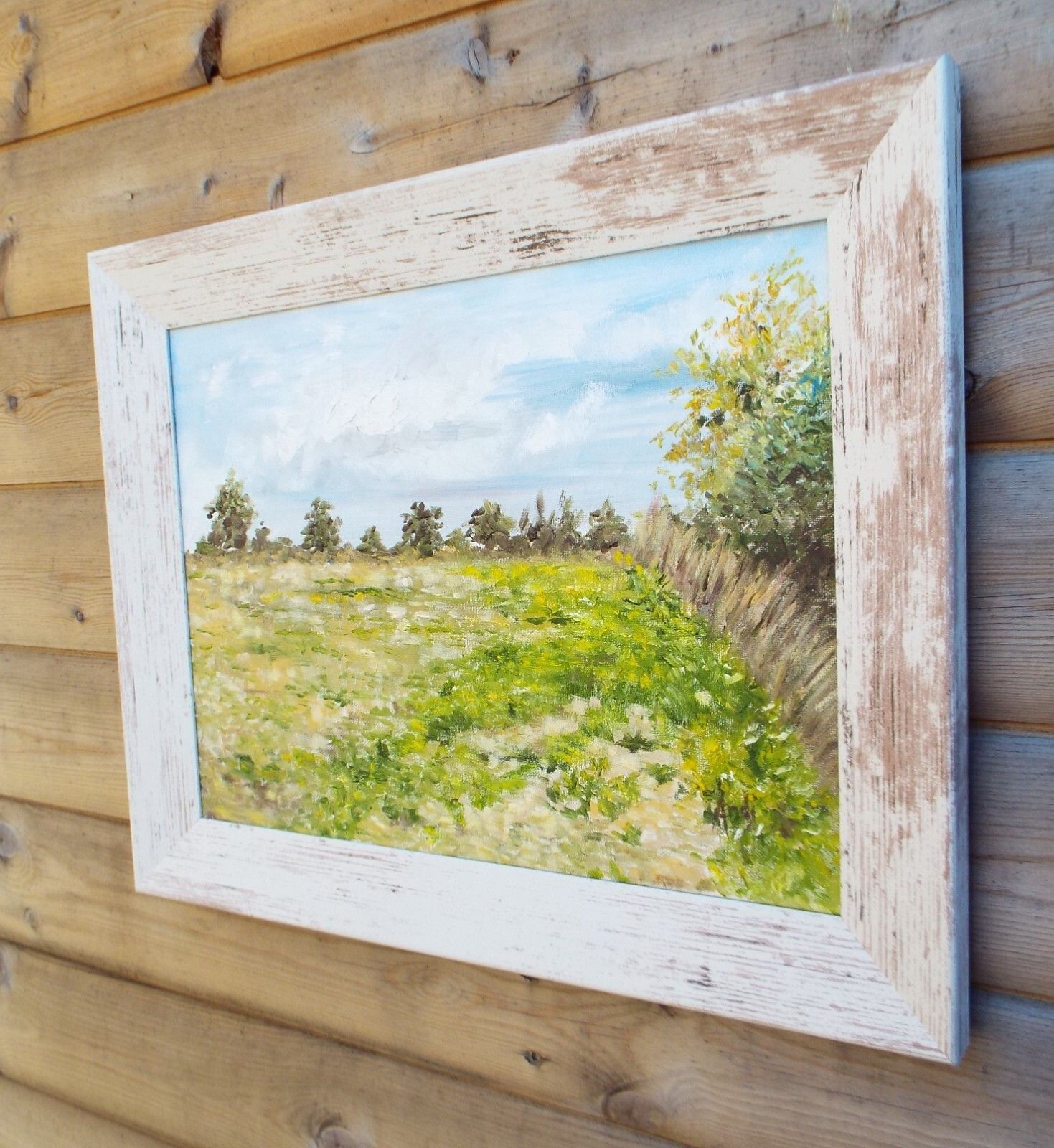 Summer Field Landscape Farm Original Oil Painting Signed Framed Andi J Lucas photo vintage