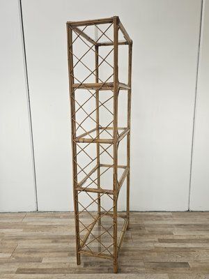 Wicker And Bamboo Bookcase With Glass Shelves, 1970s photo Furniture