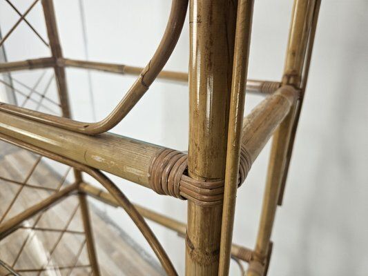822.0 Wicker And Bamboo Bookcase With Glass Shelves, 1970s photo