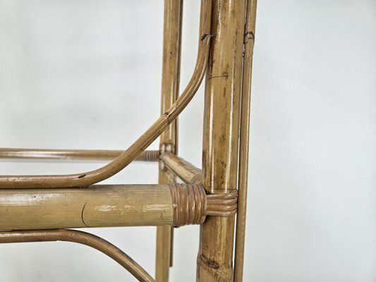 photo vinterior Wicker And Bamboo Bookcase With Glass Shelves, 1970s